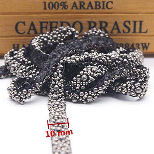 Cinta bordada de encaje de 10 mm para disfraz de costura, suministros de costura, manualidades, nailon, cuentas doradas de perlas bordadas DF.