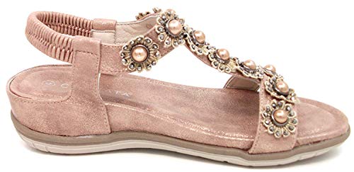 Cipriata - Sandalia Modelo Maida con pedrería para Mujer (37 EU) (Oro Rosa)