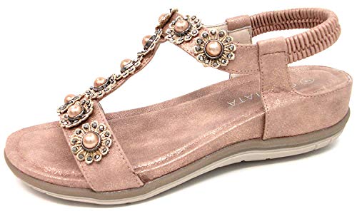 Cipriata - Sandalia Modelo Maida con pedrería para Mujer (37 EU) (Oro Rosa)