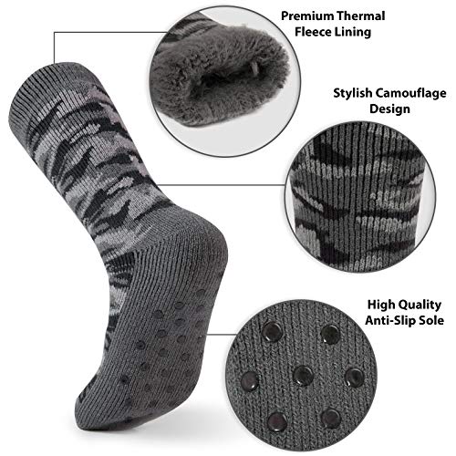 CityComfort Calcetines Antideslizantes Hombre, Calcetines Hombre Invierno, Calcetines Para Casa Forro Suave, Regalos Originales Para Hombre Adolescente (Gris)