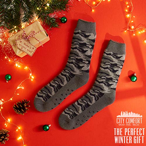 CityComfort Calcetines Antideslizantes Hombre, Calcetines Hombre Invierno, Calcetines Para Casa Forro Suave, Regalos Originales Para Hombre Adolescente (Gris)