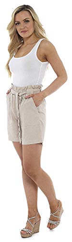 CityComfort Shorts de Lino para Mujer Mujeres Pantalones Cortos de Lino para el Verano, Vacaciones, Playa | Cintura de Bolsa de Papel de Moda (50, Beige)