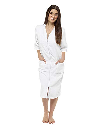 CityComfort® Toalla para mujer Botón o toalla de baño con cremallera para mujer - Albornoz grande con toalla (M, cremallera blanca)