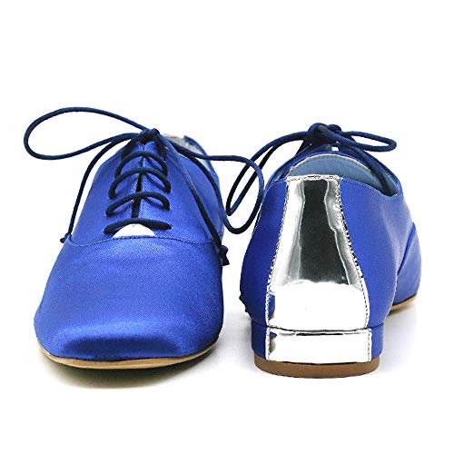 CIVI. Zapato Oxford Inglés de señora. Calzado de Mujer con Cordones. Aul electrico. para Bodas y Celebraciones. Plano. Sin Tacón. Cómodo. Piel. Novia. Invitada. Calzado de Fiesta. (39 EU, Azul)