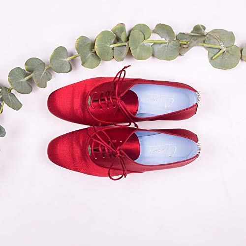 CIVI. Zapato Oxford Inglés de señora. Calzado de Mujer con Cordones. Aul electrico. para Bodas y Celebraciones. Plano. Sin Tacón. Cómodo. Piel. Novia. Invitada. Calzado de Fiesta. (39 EU, Azul)