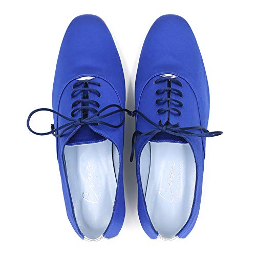 CIVI. Zapato Oxford Inglés de señora. Calzado de Mujer con Cordones. Aul electrico. para Bodas y Celebraciones. Plano. Sin Tacón. Cómodo. Piel. Novia. Invitada. Calzado de Fiesta. (39 EU, Azul)