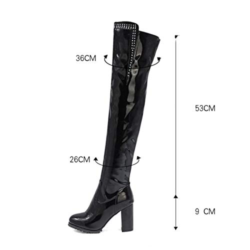 CJCJ Botas por Encima De La Rodilla para Mujer, Botas Cálidas para Mujer con Cremallera Lateral, Tacón Grueso Botas Altas para Mujer De Tacón Medio,Blanco,40