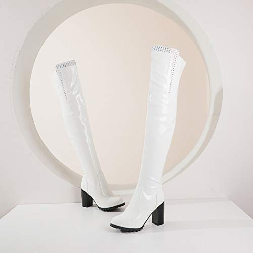 CJCJ Botas por Encima De La Rodilla para Mujer, Botas Cálidas para Mujer con Cremallera Lateral, Tacón Grueso Botas Altas para Mujer De Tacón Medio,Blanco,40