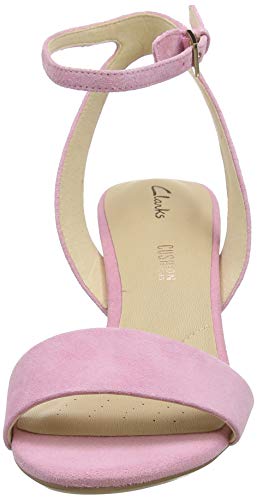 Clarks Amali Jewel, Zapatos con Tacon y Correa de Tobillo para Mujer, Rosa (Pink Suede Pink Suede), 39.5 EU