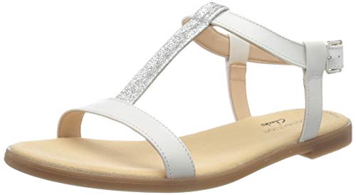 Clarks Bay Rosa, Sandalias con Tira Vertical Mujer, Blanco (White Combi White Combi), 42 EU