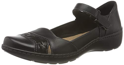 Clarks Cora Abby, Mocasín Plano Mujer, Piel sintética Combi de Color Negro, 37.5 EU
