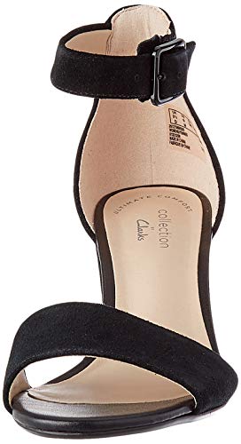 Clarks Deva Mae, Zapatos con Tacon y Correa de Tobillo Mujer, Negro (Black Suede-), 39 EU