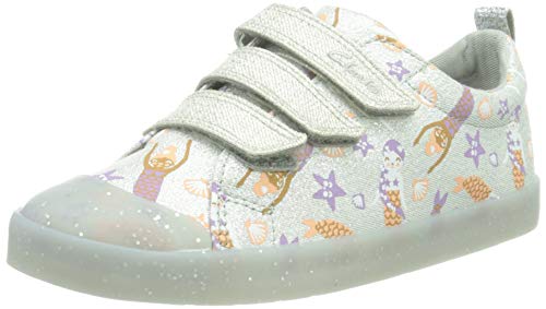 Clarks Foxing Print K, Zapatillas, Color Plateado, 30 EU