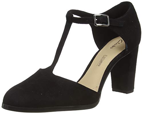 Clarks Kaylin85 Tbar, Zapatos de Tacón Mujer, Negro (Black SDE Black SDE), 38 EU