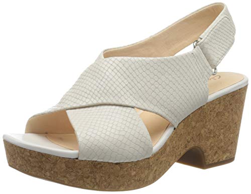 Clarks Maritsa Lara, Sandalias de Talón Abierto Mujer, Blanco (White Snake White Snake), 37 EU