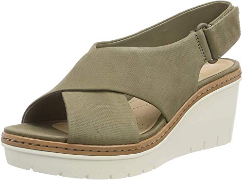 Clarks Palm Candid, Sandalia con Pulsera Mujer, Verde (Olive Nubuck-), 38 EU