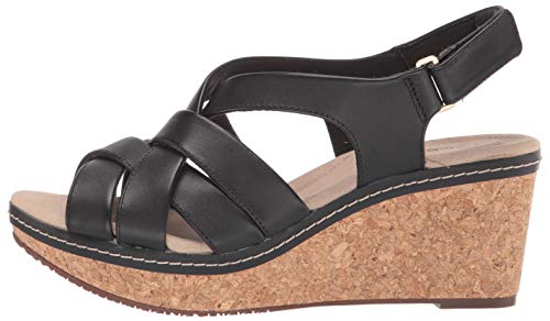 Clarks Sandalias de cuña Annadel Rayna para mujer, negro (Cuero negro), 42 EU
