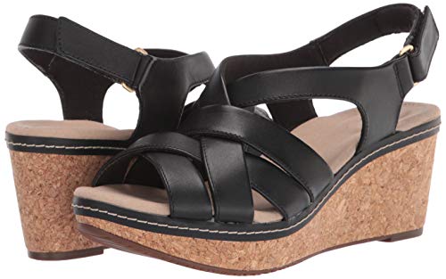 Clarks Sandalias de cuña Annadel Rayna para mujer, negro (Cuero negro), 42 EU