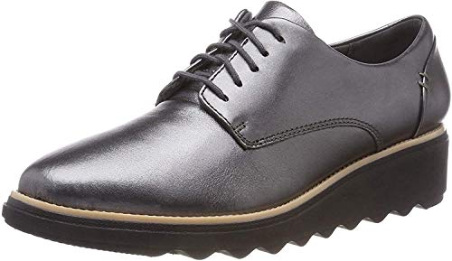 Clarks Sharon Noel, Zapatos de Cordones Derby Mujer, Plateado (Gun Metal Lea), 37.5 EU