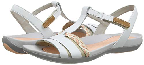 Clarks Tealite Grace, Sandalias con Tira Vertical para Mujer, Blanco (Blanco White Leather), 42 EU
