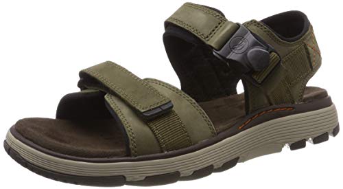 Clarks Un Trek Part, Sandalias de Talón Abierto Hombre, Verde (Dark Olive Nubuck-), 41 EU
