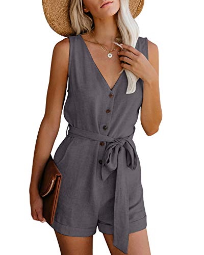 CNFIO Monos Cortos Mujer Verano Vestir Mujer Elegante Petos Mujer Verano Trabajos Pantalones Cortos A-Gris M