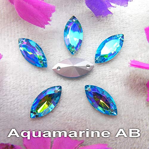 Colores AB de vidrio Dos agujeros 7 * 15 mm 9 * 18 mm 20pcs / bolsa Navette forma de ojo de caballo Coser en cristales Zapatos vestido de novia ornamento diy trim, A6 Champagne gold AB, 7x15mm 20pcs