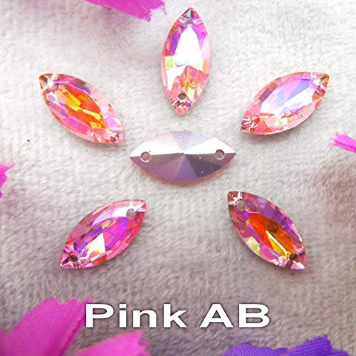 Colores AB de vidrio Dos agujeros 7 * 15 mm 9 * 18 mm 20pcs / bolsa Navette forma de ojo de caballo Coser en cristales Zapatos vestido de novia ornamento diy trim, A6 Champagne gold AB, 7x15mm 20pcs