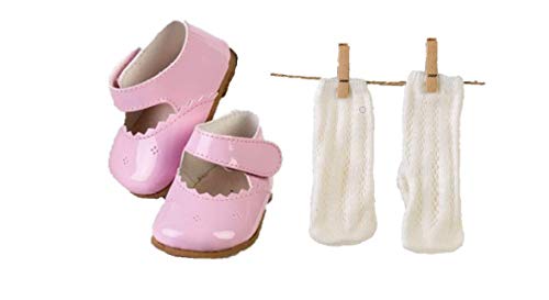 Conjunto de Zapato Merceditas de Color Rosa + calcetín Beige para muñecos de 43-46 cm.