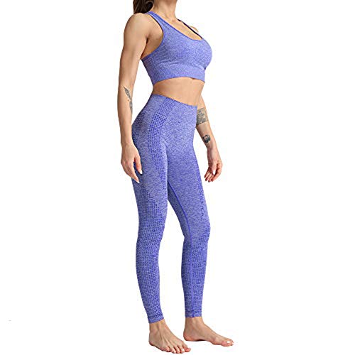 Conjunto Yoga 3 Piezas Ropa Fitness , Pantalones De Yoga Súper Elásticos Sin Costuras+Bralette Para Mujer+Camiseta Deportiva De Manga Larga Sin Costuras Mujer Morado ( S)