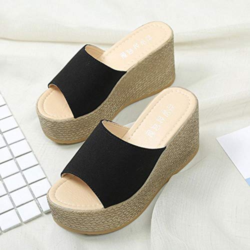 COOLCEPT Mujer Moda Mulas Tacón De Cuña Slides Sandalias Plataforma Verano Zapatos Tacon Alto Sandalias Sin Cordones Black Talla 34 Asian
