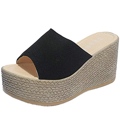 COOLCEPT Mujer Moda Mulas Tacón De Cuña Slides Sandalias Plataforma Verano Zapatos Tacon Alto Sandalias Sin Cordones Black Talla 34 Asian