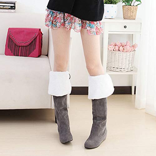 COOLCEPT Mujer Moda Tacón de Cuña Botas sobre la Rodilla Punta Redonda Tacón Medio Botas Altas sin Cordones Grey Size 41 Asian