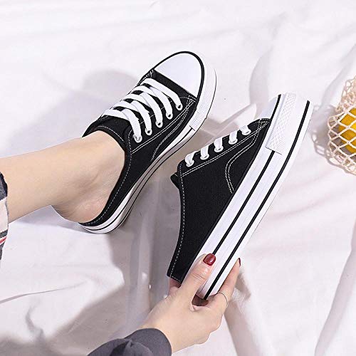 COQUI Zapatillas de Verano de Mujer,2020 nuevos Zapatos de Lona Perezosos de Suela Alta Medio Arrastre sin tacón Zapatos Casuales Zapatos de Plataforma Deportiva para Estudiantes de un Pedal-Negro_36