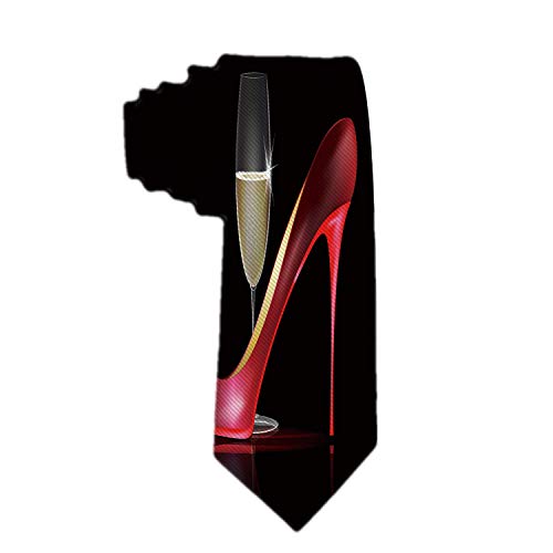 Corbata clásica para hombre Zapato rojo de dama con tacones altos de cristal Corbata de moda para mujer de vino Corbatas para el cuello