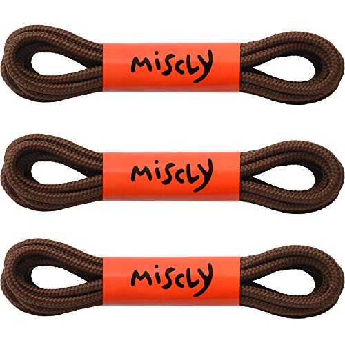 Cordones Redondos para Botas Miscly [3 Pares] Cordones Reforzados y Duraderos para Botas, Calzado de Seguridad y Zapatos de Senderismo - 5 mm Diámetro (183cm, Marrón)