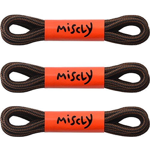 Cordones Redondos para Botas Miscly [3 Pares] Cordones Reforzados y Duraderos para Botas, Calzado de Seguridad y Zapatos de Senderismo - 5 mm Diámetro (183cm, Negro/Marrón)