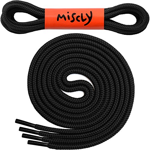 Cordones Redondos para Botas Miscly [3 Pares] Cordones Reforzados y Duraderos para Botas, Calzado de Seguridad y Zapatos de Senderismo - 5 mm Diámetro (114cm, Negro)