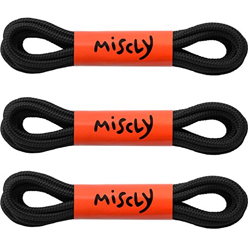 Cordones Redondos para Botas Miscly [3 Pares] Cordones Reforzados y Duraderos para Botas, Calzado de Seguridad y Zapatos de Senderismo - 5 mm Diámetro (114cm, Negro)