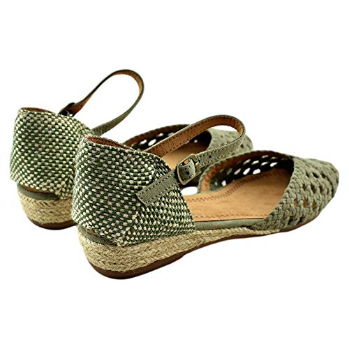 CORINA - Sandalia con Puntera Calada Y CUÑA Baja DE Esparto Sintético Mujer Color: Kaki Talla: 41
