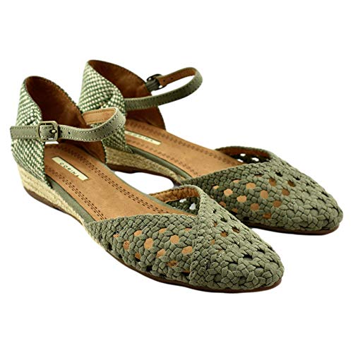 CORINA - Sandalia con Puntera Calada Y CUÑA Baja DE Esparto Sintético Mujer Color: Kaki Talla: 41