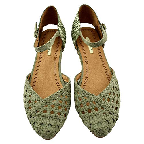 CORINA - Sandalia con Puntera Calada Y CUÑA Baja DE Esparto Sintético Mujer Color: Kaki Talla: 41