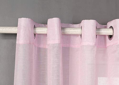 Cortina translucida con 8 ollao (1 unidad X 140x260) para salón, habitación y dormitorio. Modelo clara (ROSA)