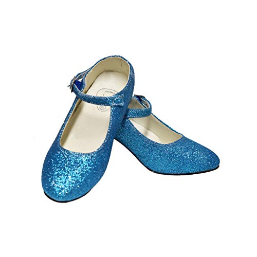 Costumizate! Zapatos de Baile Flamenco con Diferentes Tallas Desde niña a Mujer. Color Azul Turquesa con Purpurina Talla 23