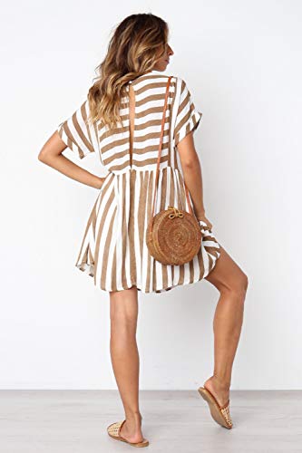 Course Vestido Corto Mujer Casual Vestido Raya Mujer Elegante Vestido Mujer Corto para Oficina Cuello Redondo- Vestido Verano Mujer para Playa y Fiesta