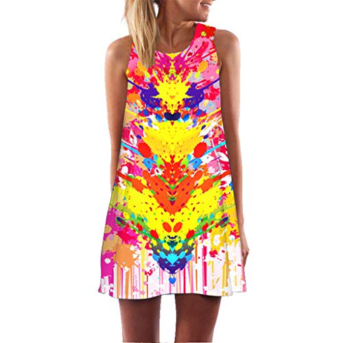 COZOCO Mujer Verano De Playa Vestido De Sin Mangas Mujer Vestidos Playeros Casual De Fiesta para Bodas Talla Grandes Vestidos Playa Vestido Midi（26-Multicolor，EU-42/CN-2XL）