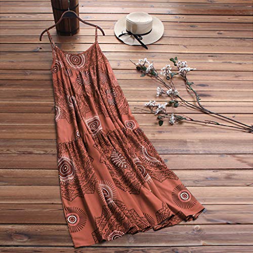 COZOCO Mujer Vestido Cuello V Playa Dress Vestido Verano Mujer Punto Falda Larga Elegante Casual Dress (Naranja,EU-48/CN-5XL)