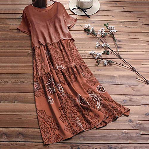 COZOCO Mujer Vestido Cuello V Playa Dress Vestido Verano Mujer Punto Falda Larga Elegante Casual Dress (Naranja,EU-48/CN-5XL)