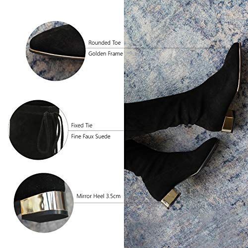 C.PARAVANO Mujer Botas hasta La Rodilla Invierno Botas con Talón Espejo(Negro,39)