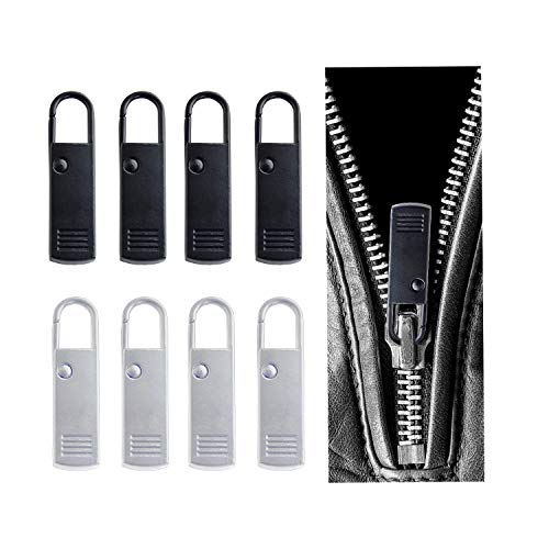 cremallera deslizadores, tirador de cremallera reemplazo, tirador para cremallera, zipper accessories para maletas botas de abrigo chaqueta mochilas, negro & plata (8pcs)